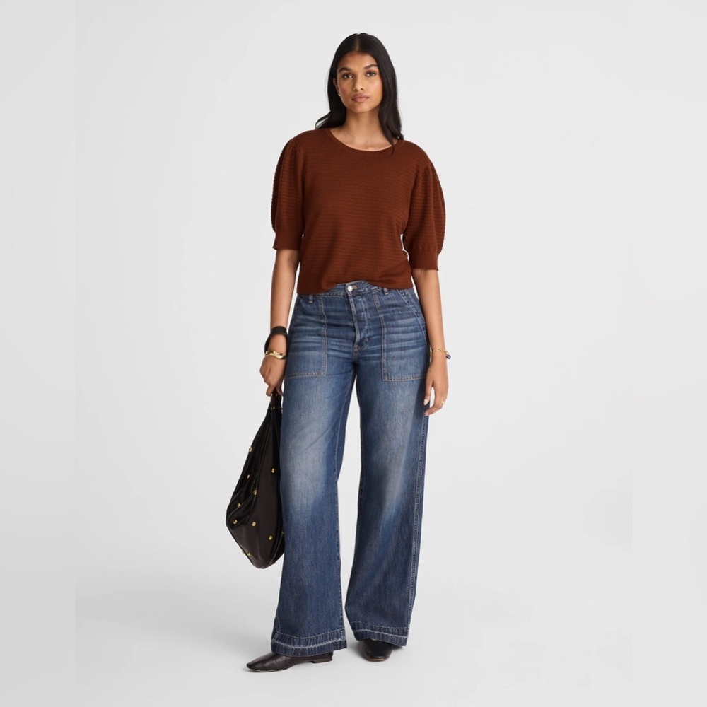 Madewell Merino Wool-Silk Blend Puff-Sleeve Sweater Tee Small Cinnamon